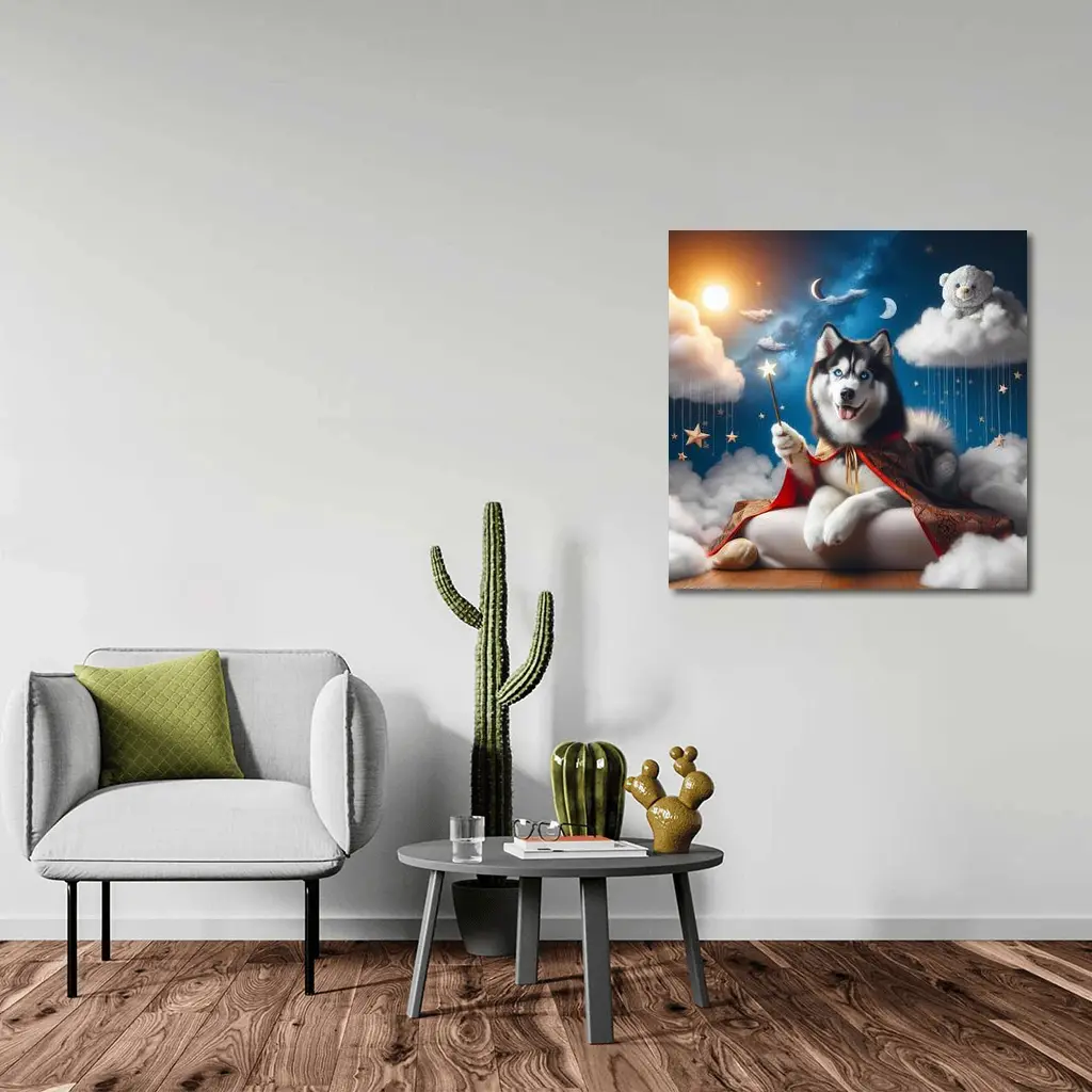 Siberian Husky Wizard Cape Stars Sky – Wall Art