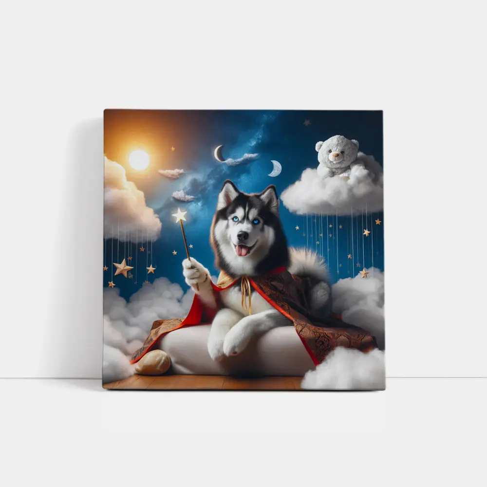 Siberian Husky Wizard Cape Stars Sky – Wall Art