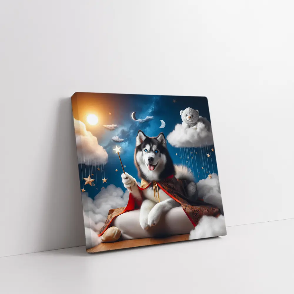 Siberian Husky Wizard Cape Stars Sky – Wall Art
