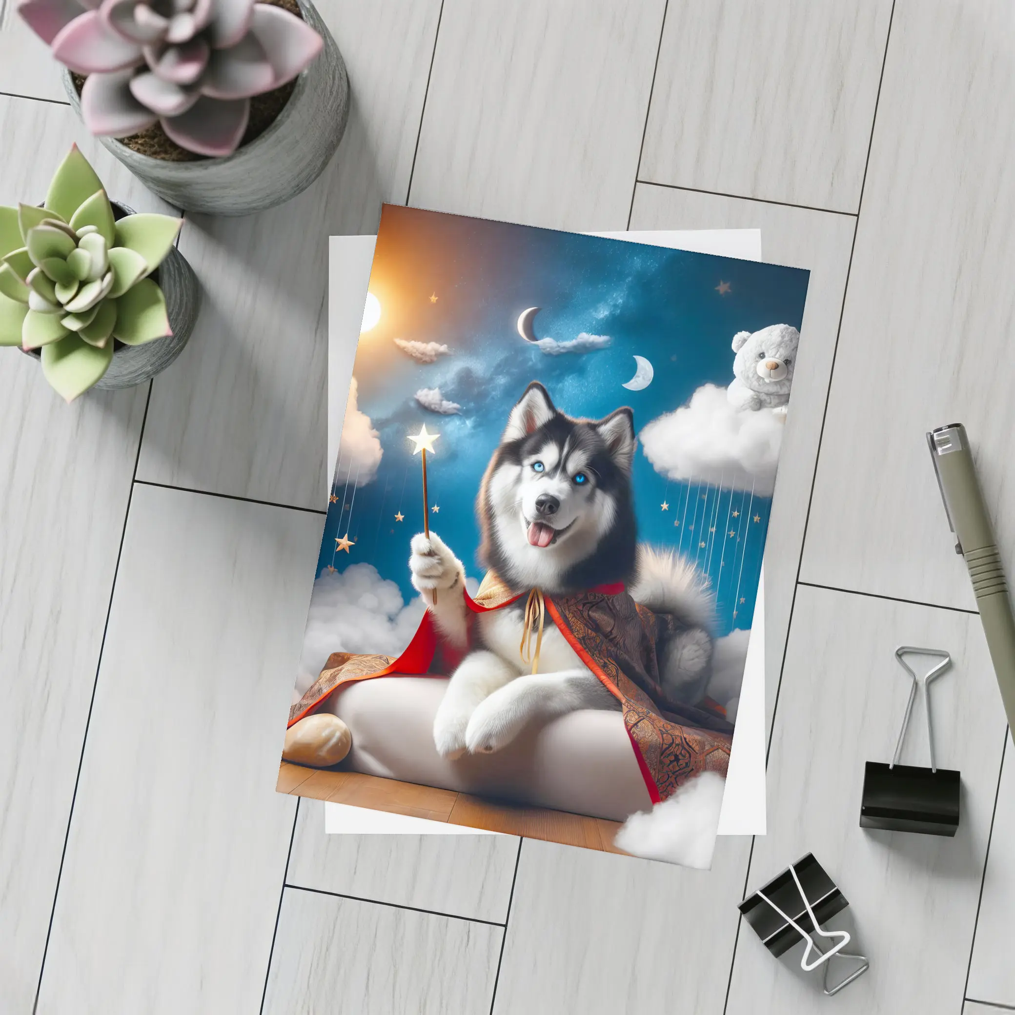 Siberian Husky Wizard Cape Stars Sky – Postcards