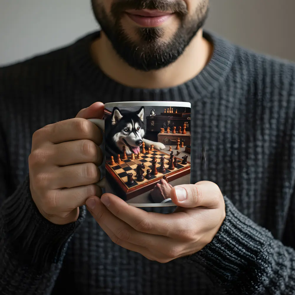 Siberian Husky Playing Chess Vintage Setting – Mugs