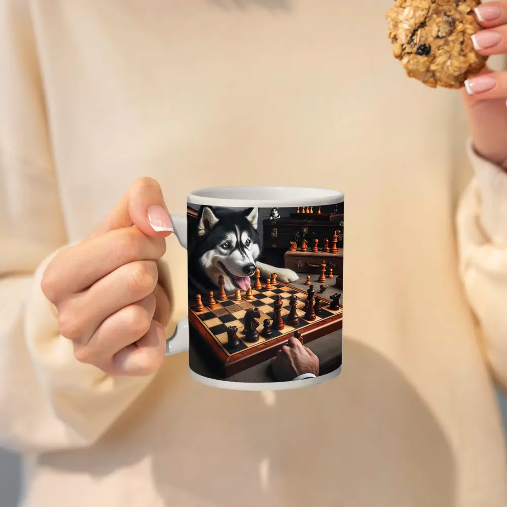 Siberian Husky Playing Chess Vintage Setting – Mugs