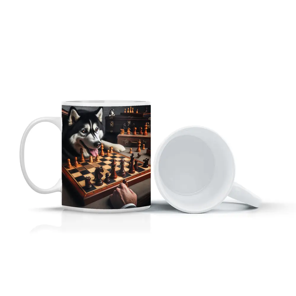 Siberian Husky Playing Chess Vintage Setting – Mugs