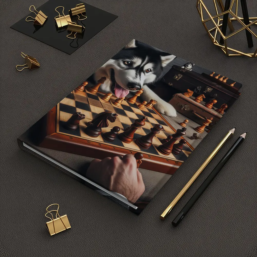 Siberian Husky Playing Chess Vintage Setting – Notebooks