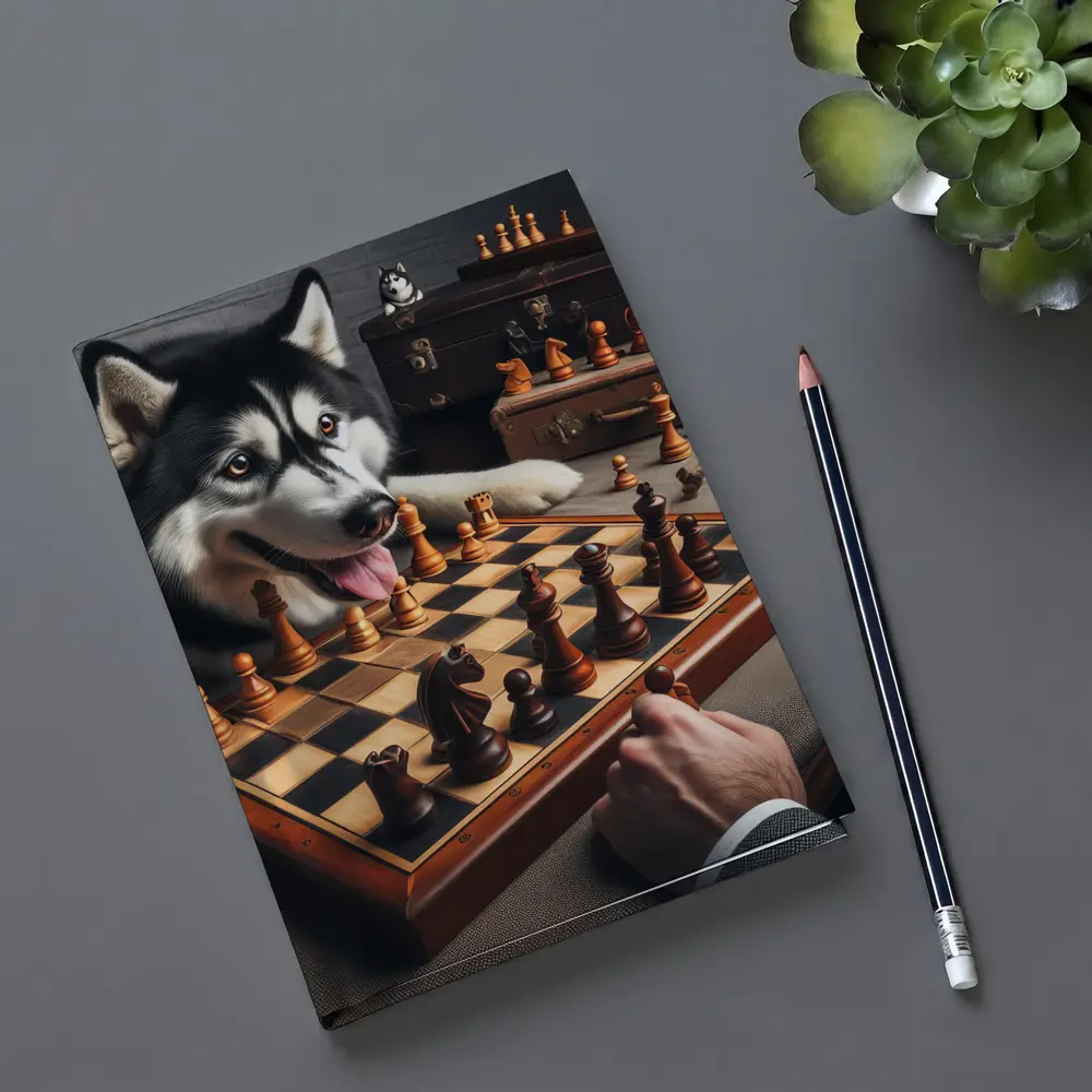 Siberian Husky Playing Chess Vintage Setting – Notebooks