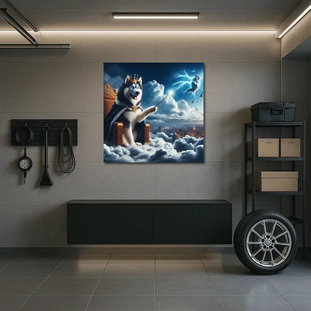 Husky King Throne Clouds City Lightning – Wall Art
