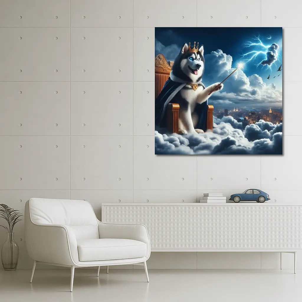 Husky King Throne Clouds City Lightning – Wall Art