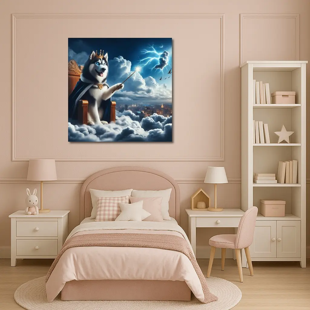 Husky King Throne Clouds City Lightning – Wall Art
