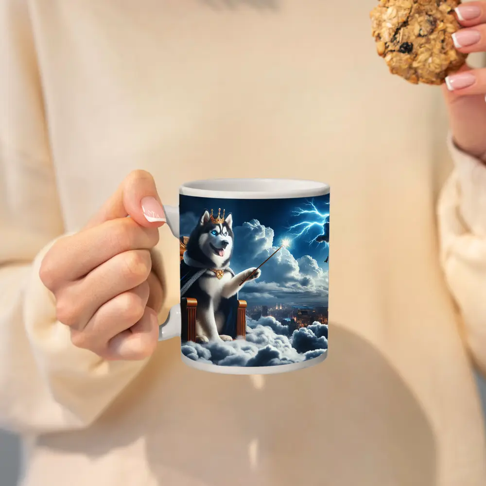 Husky King Throne Clouds City Lightning – Mugs