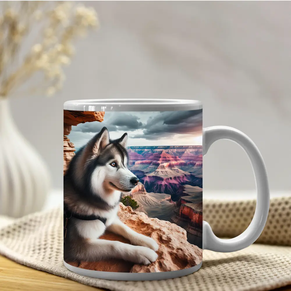 Siberian Husky Resting Grand Canyon Overlook – Mugs