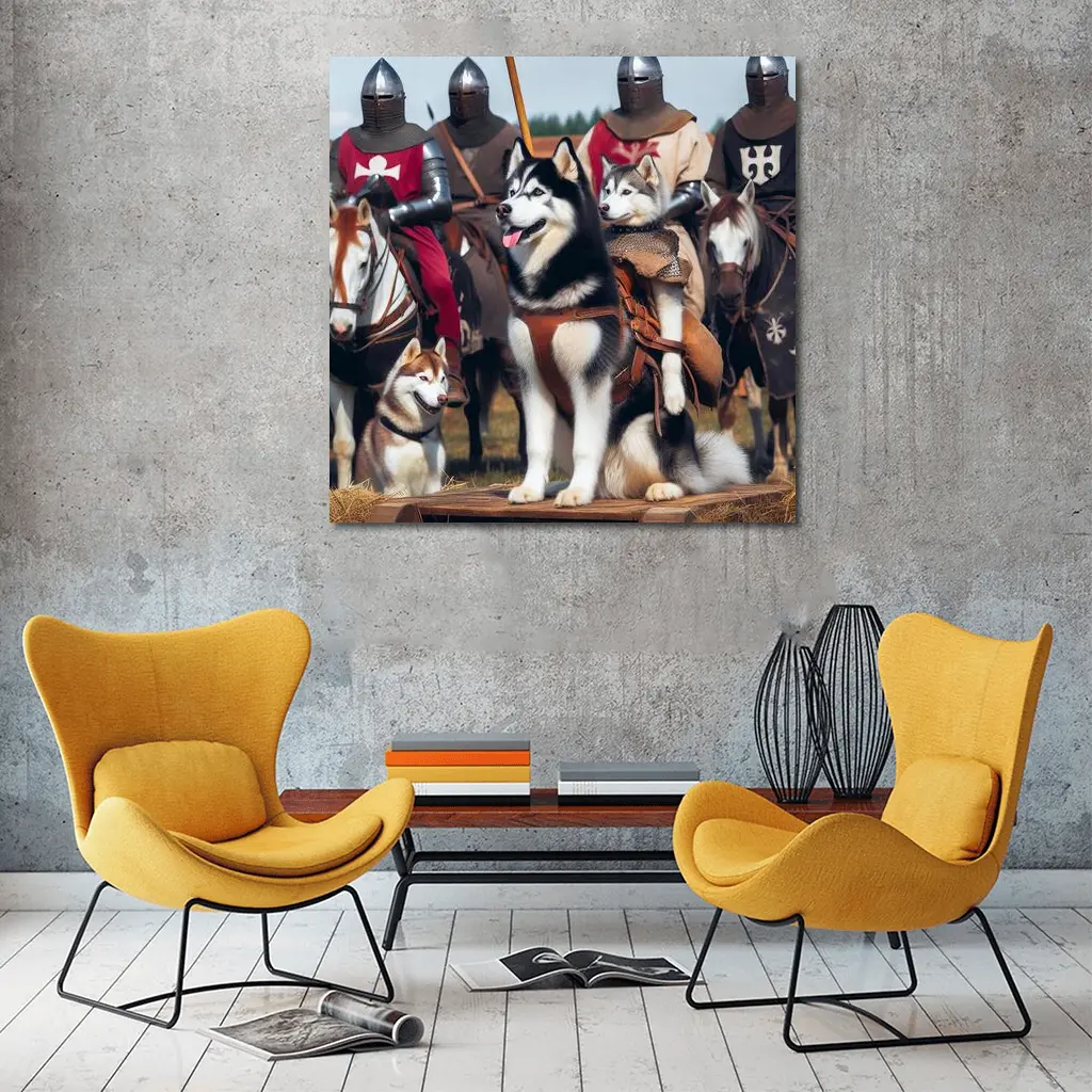 Siberian Husky Dogs Medieval Knights Fantasy – Wall Art