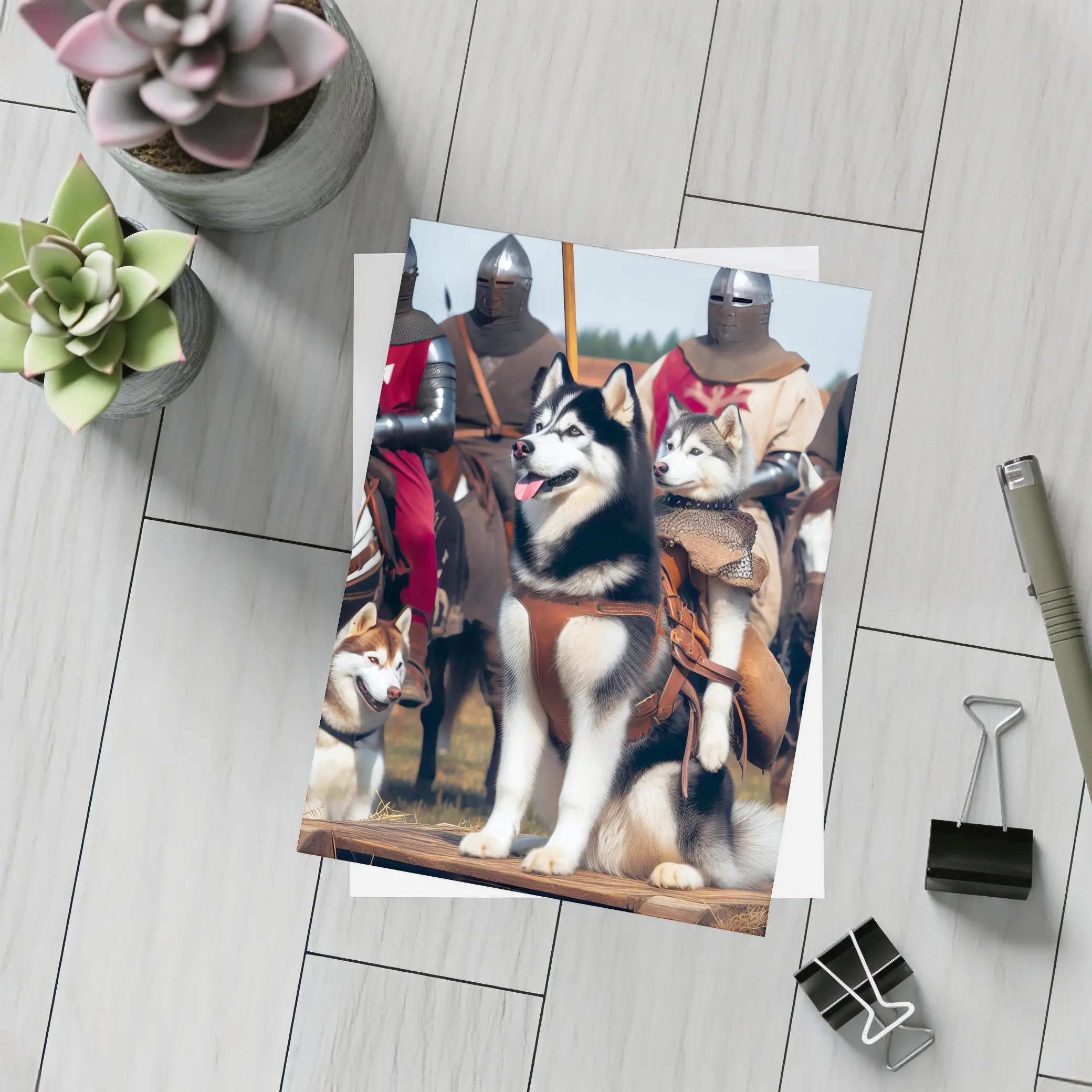 Siberian Husky Dogs Medieval Knights Fantasy – Postcards