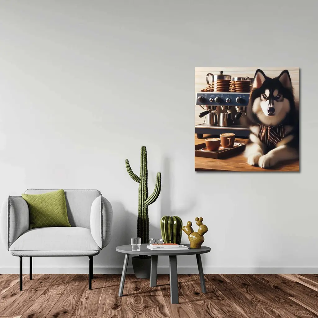 Siberian Husky Barista Espresso Machine Coffee Shop – Wall Art