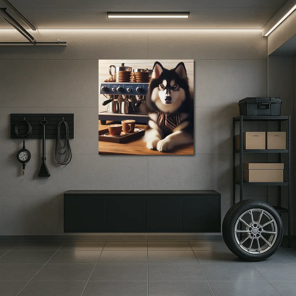 Siberian Husky Barista Espresso Machine Coffee Shop – Wall Art