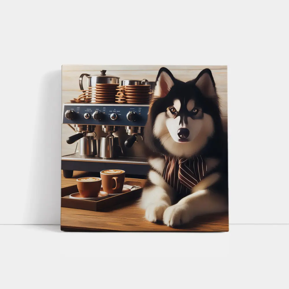Siberian Husky Barista Espresso Machine Coffee Shop – Wall Art