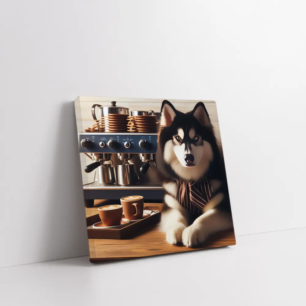 Siberian Husky Barista Espresso Machine Coffee Shop – Wall Art
