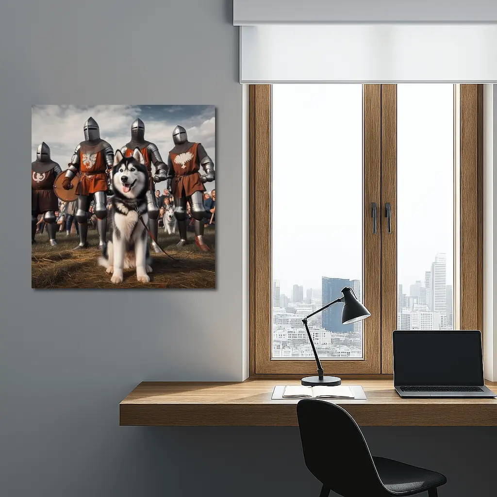 Siberian Husky With Medieval Knights Outdoor – Wall Art