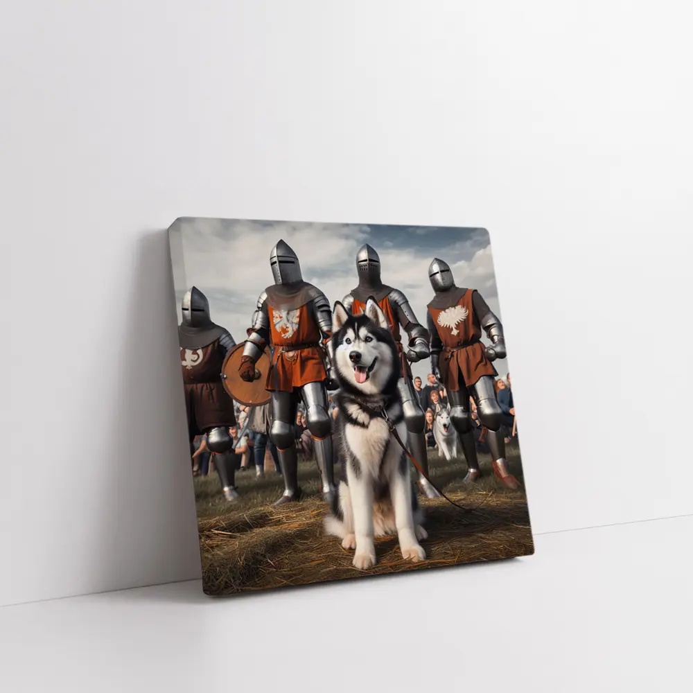 Siberian Husky With Medieval Knights Outdoor – Wall Art