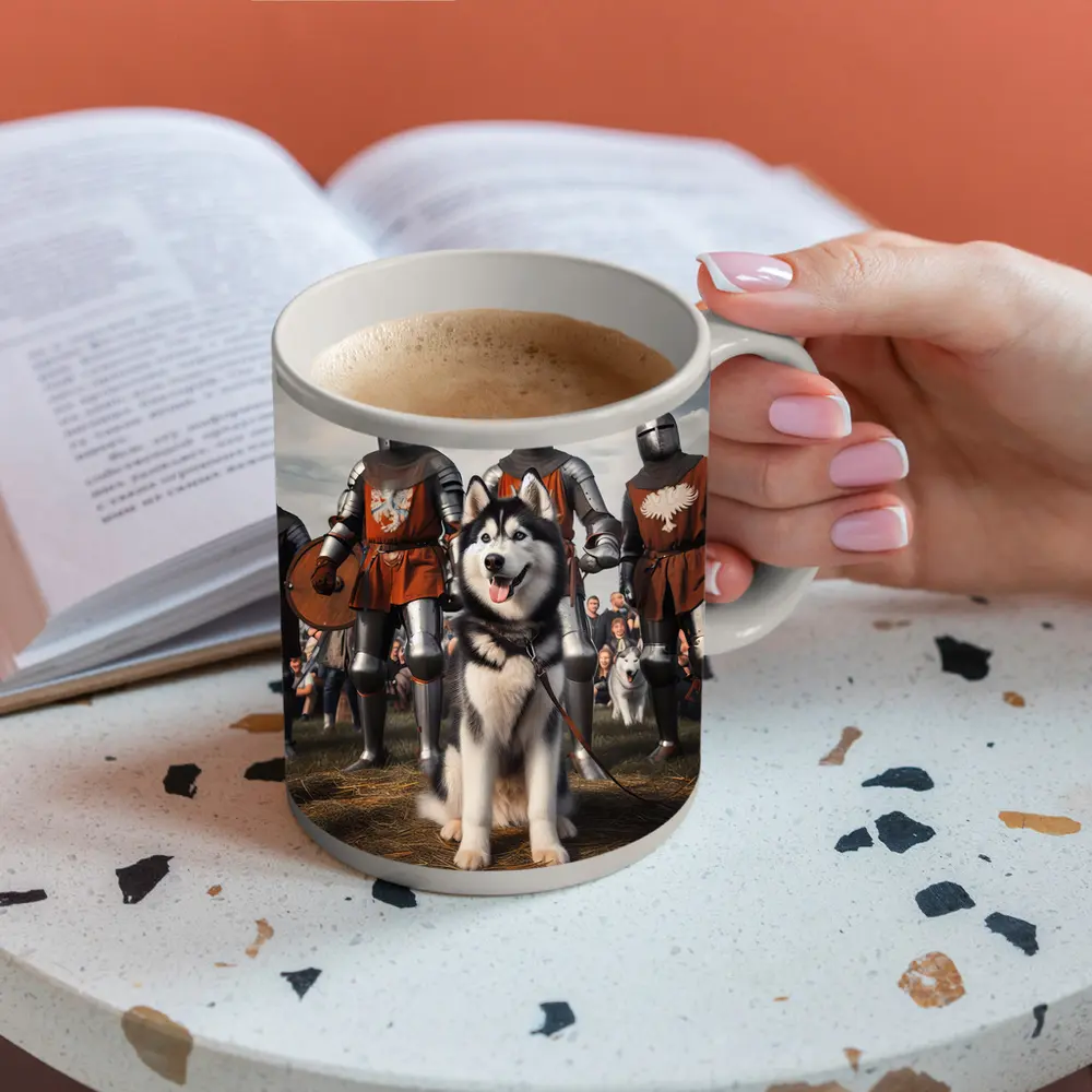 Siberian Husky With Medieval Knights Outdoor – Mugs