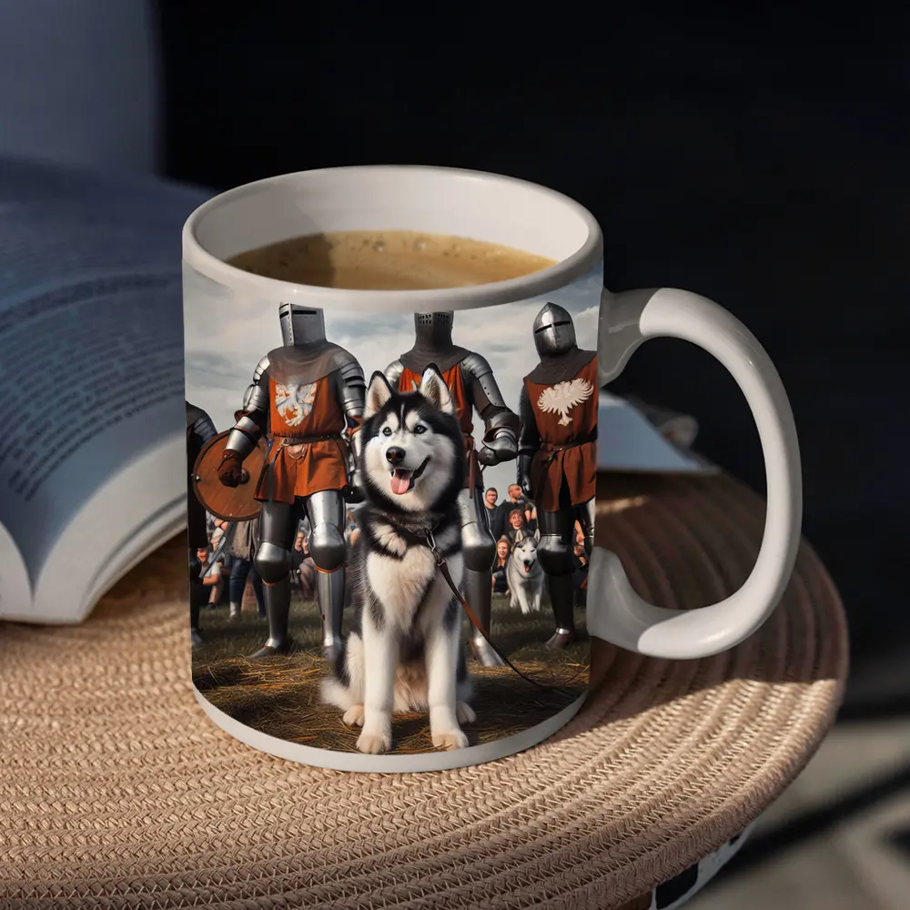 Siberian Husky With Medieval Knights Outdoor – Mugs