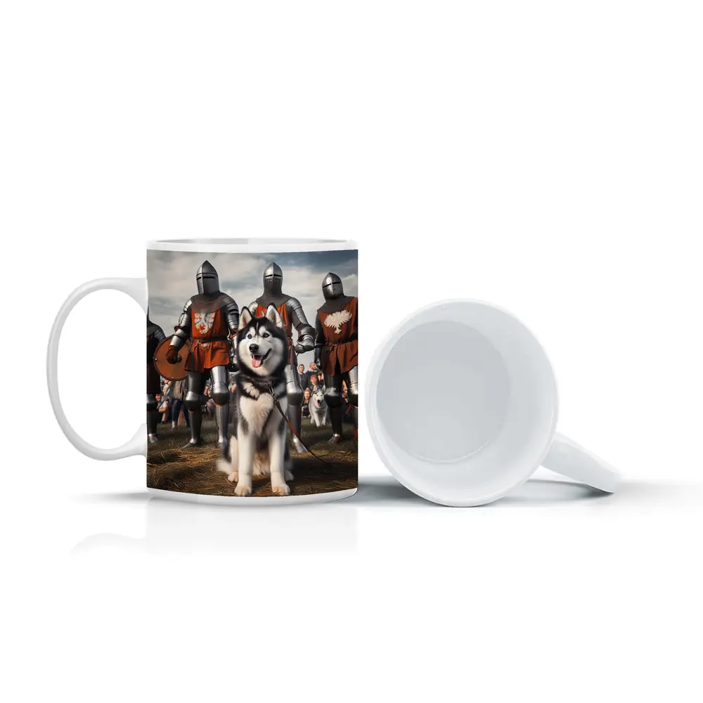 Siberian Husky With Medieval Knights Outdoor – Mugs