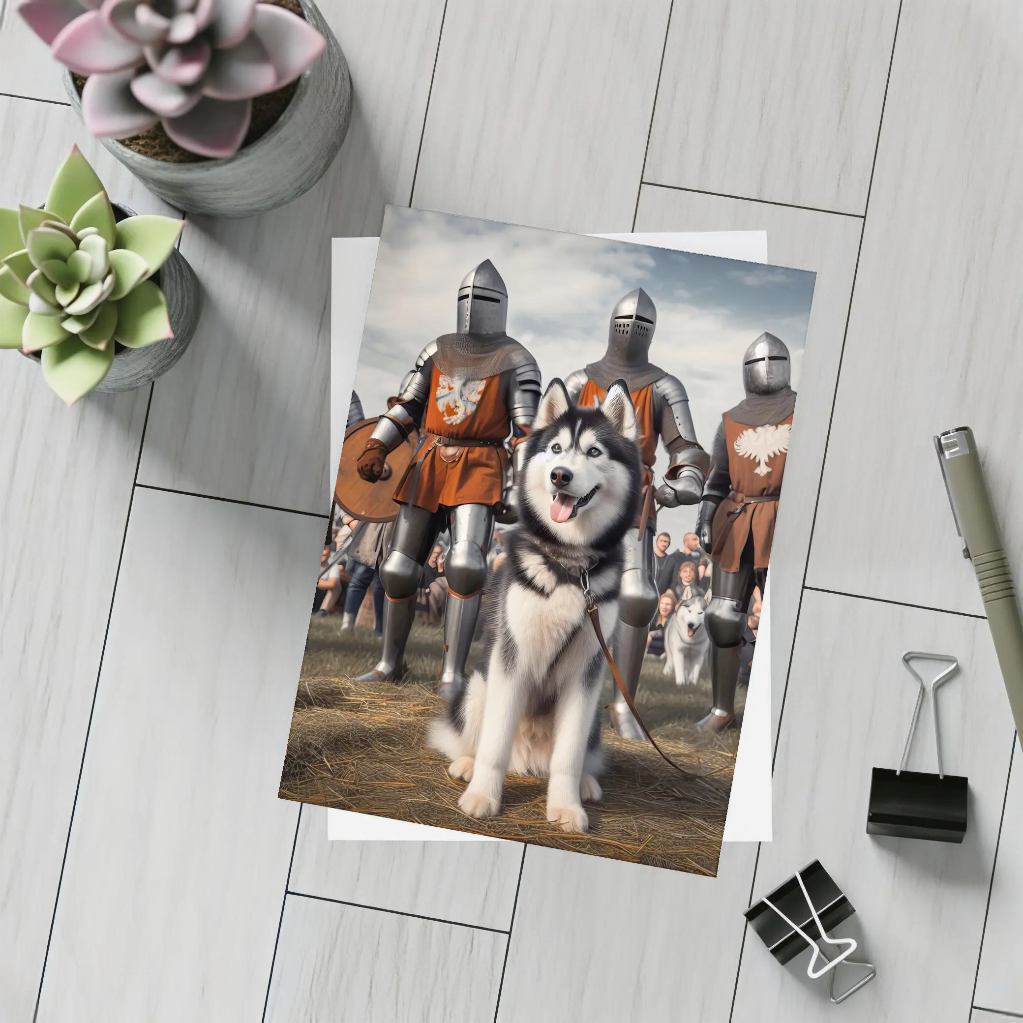 Siberian Husky With Medieval Knights Outdoor – Postcards