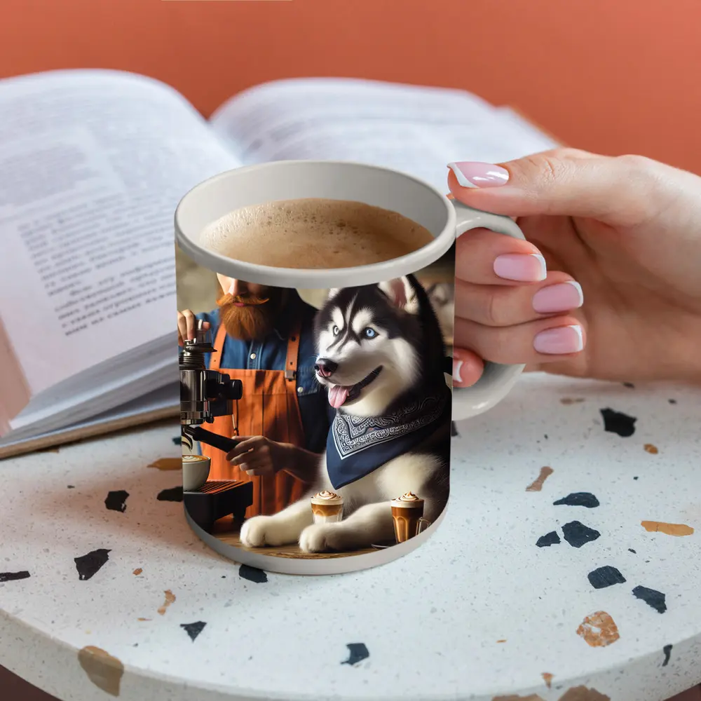 Siberian Husky Barista Coffee Shop Scene – Mugs