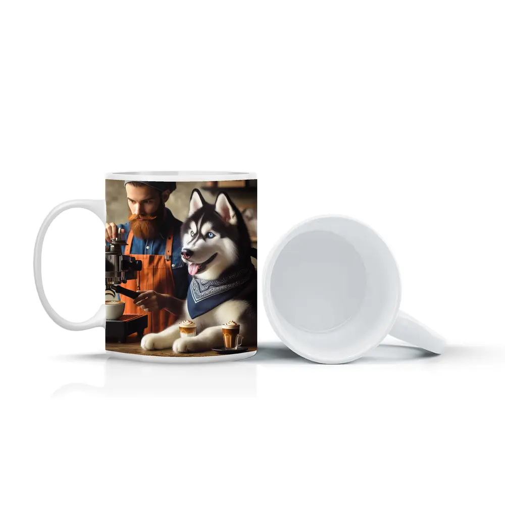 Siberian Husky Barista Coffee Shop Scene – Mugs