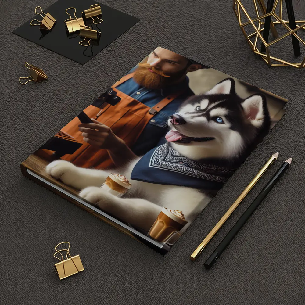 Siberian Husky Barista Coffee Shop Scene – Notebooks