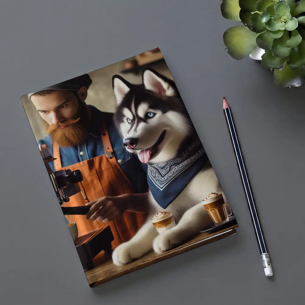 Siberian Husky Barista Coffee Shop Scene – Notebooks