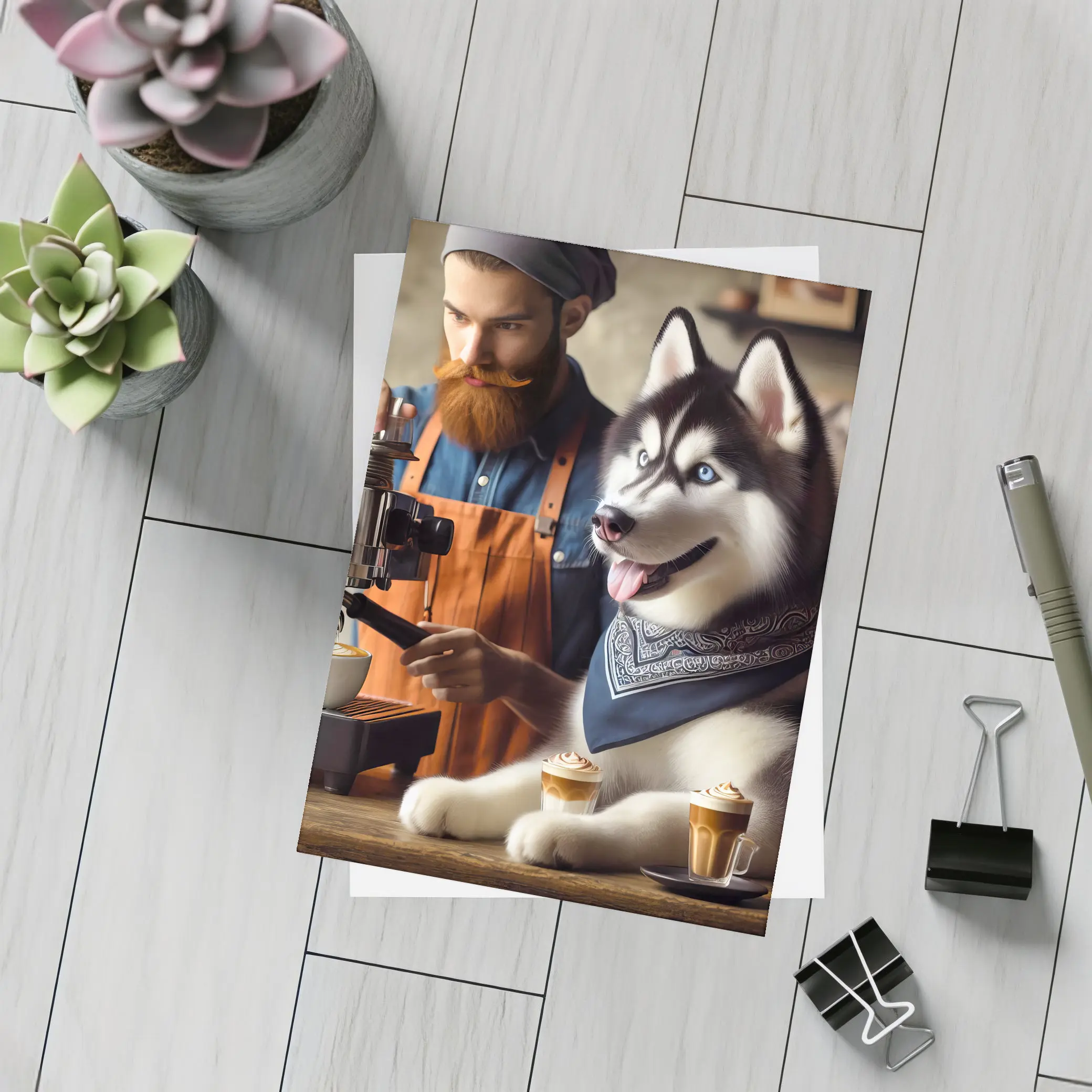 Siberian Husky Barista Coffee Shop Scene – Postcards