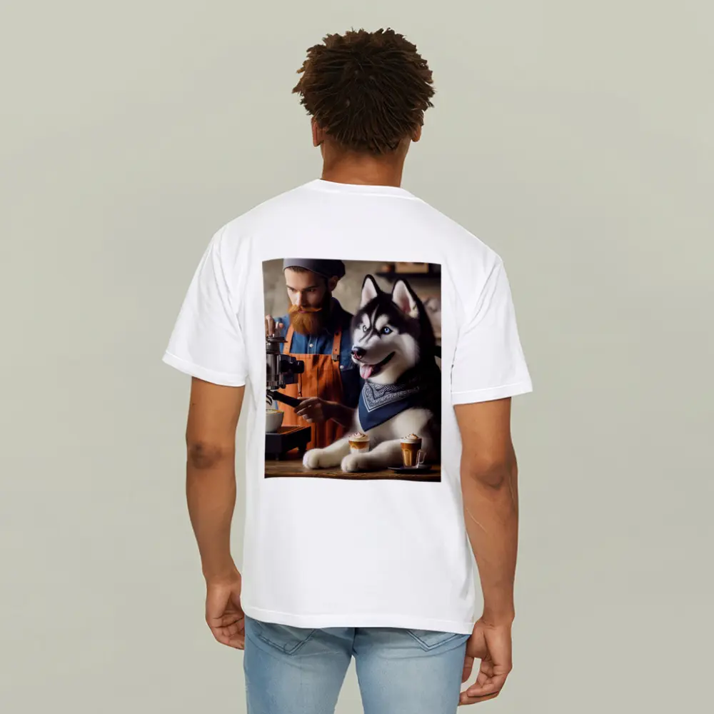 Siberian Husky Barista Coffee Shop Scene – T-Shirts