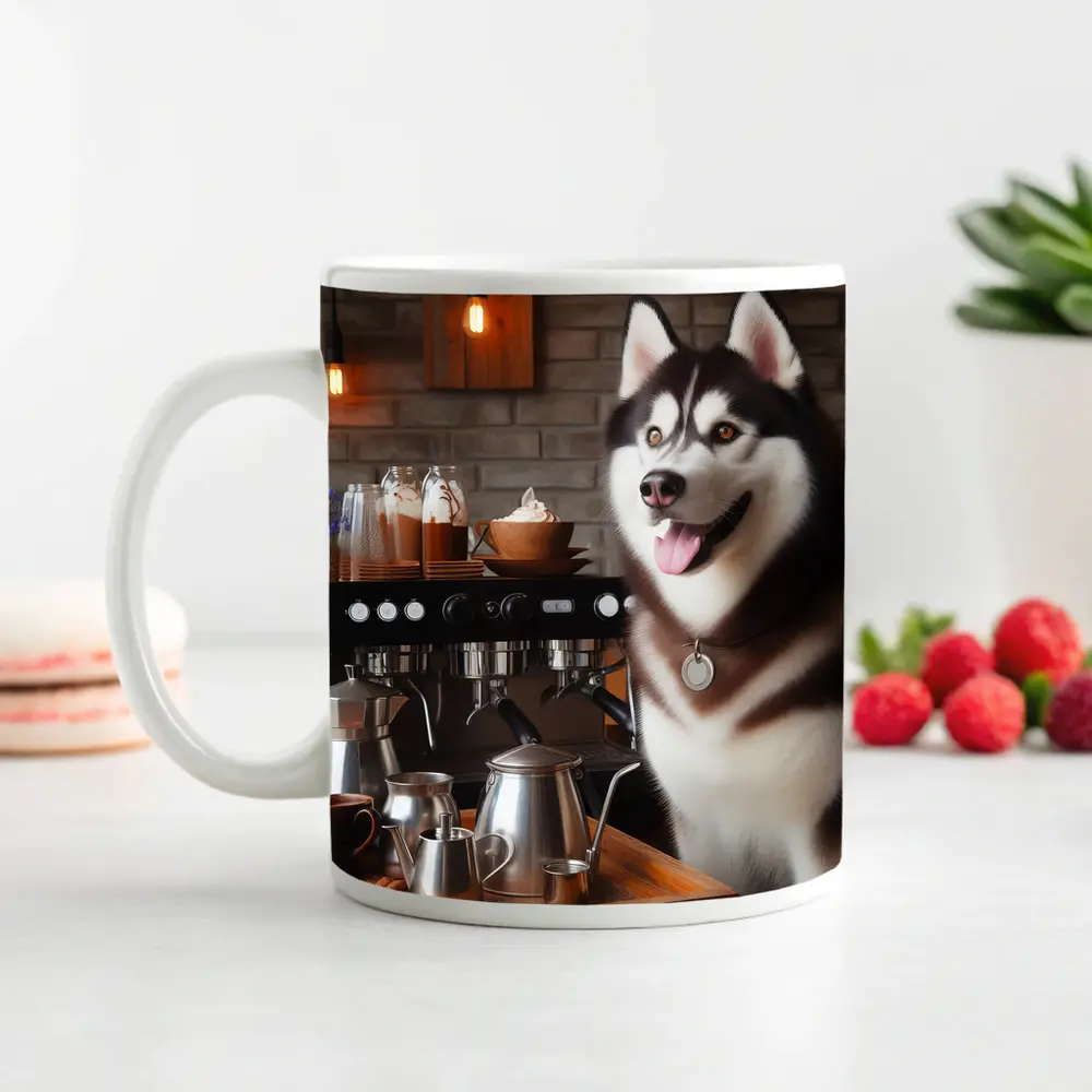 Siberian Husky Barista Coffee Shop Art – Mugs