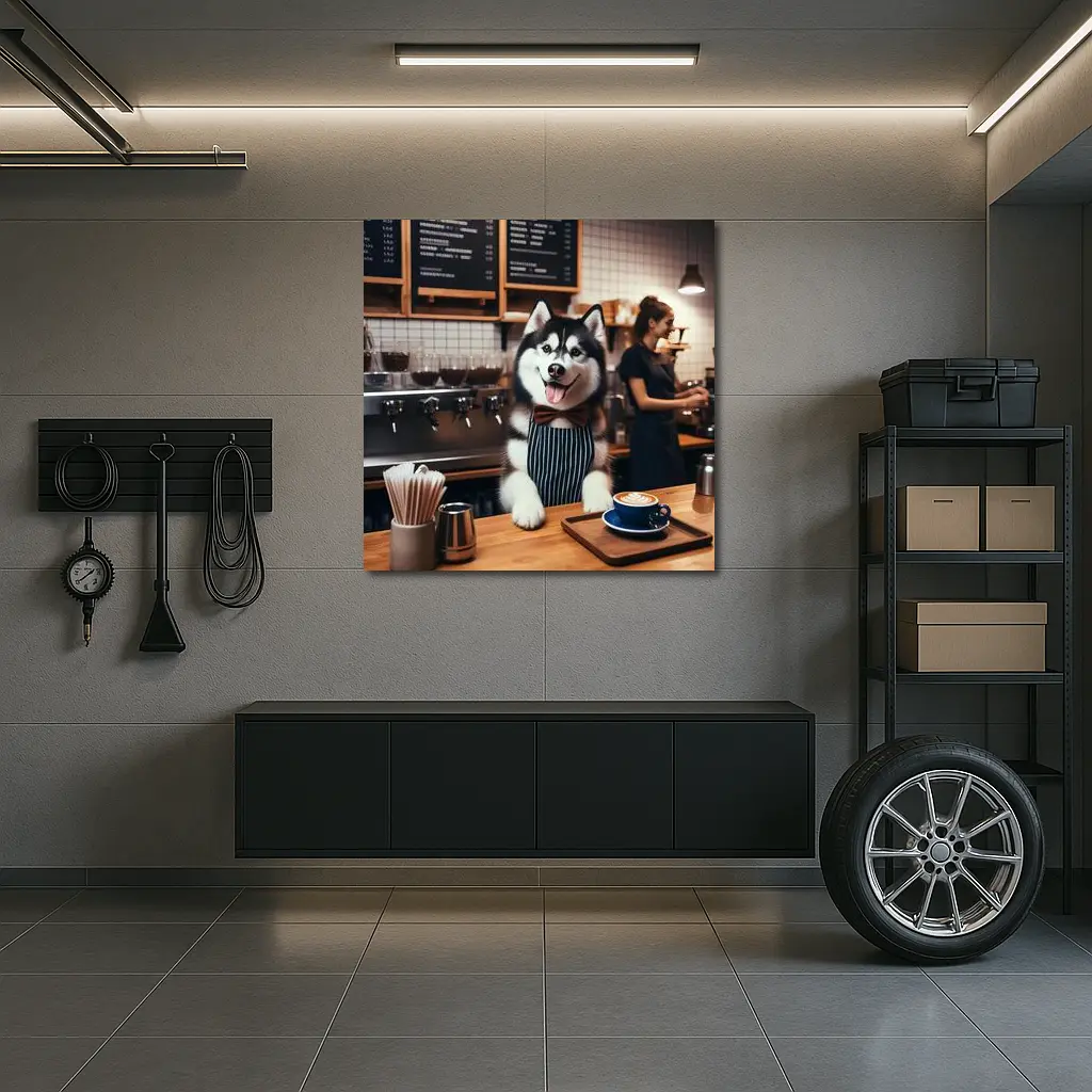 Siberian Husky Barista Working Coffee Shop – Wall Art