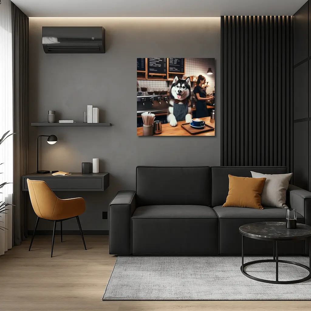 Siberian Husky Barista Working Coffee Shop – Wall Art