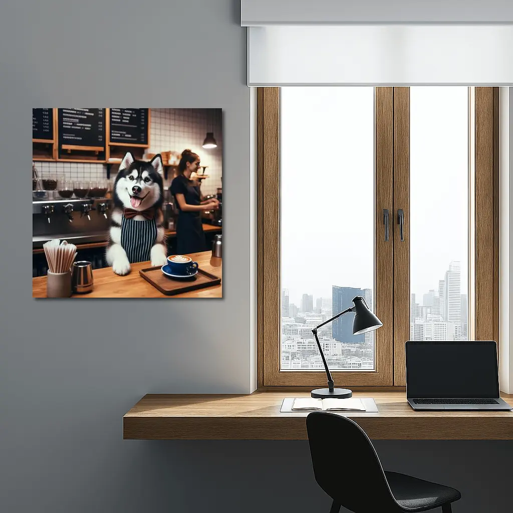 Siberian Husky Barista Working Coffee Shop – Wall Art