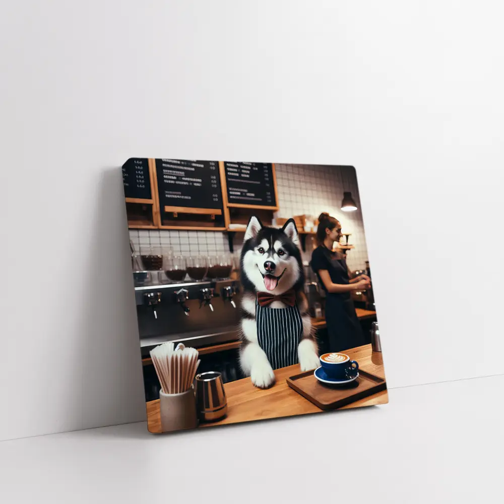 Siberian Husky Barista Working Coffee Shop – Wall Art