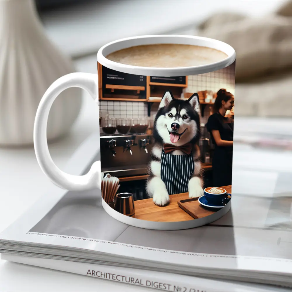 Siberian Husky Barista Working Coffee Shop – Mugs