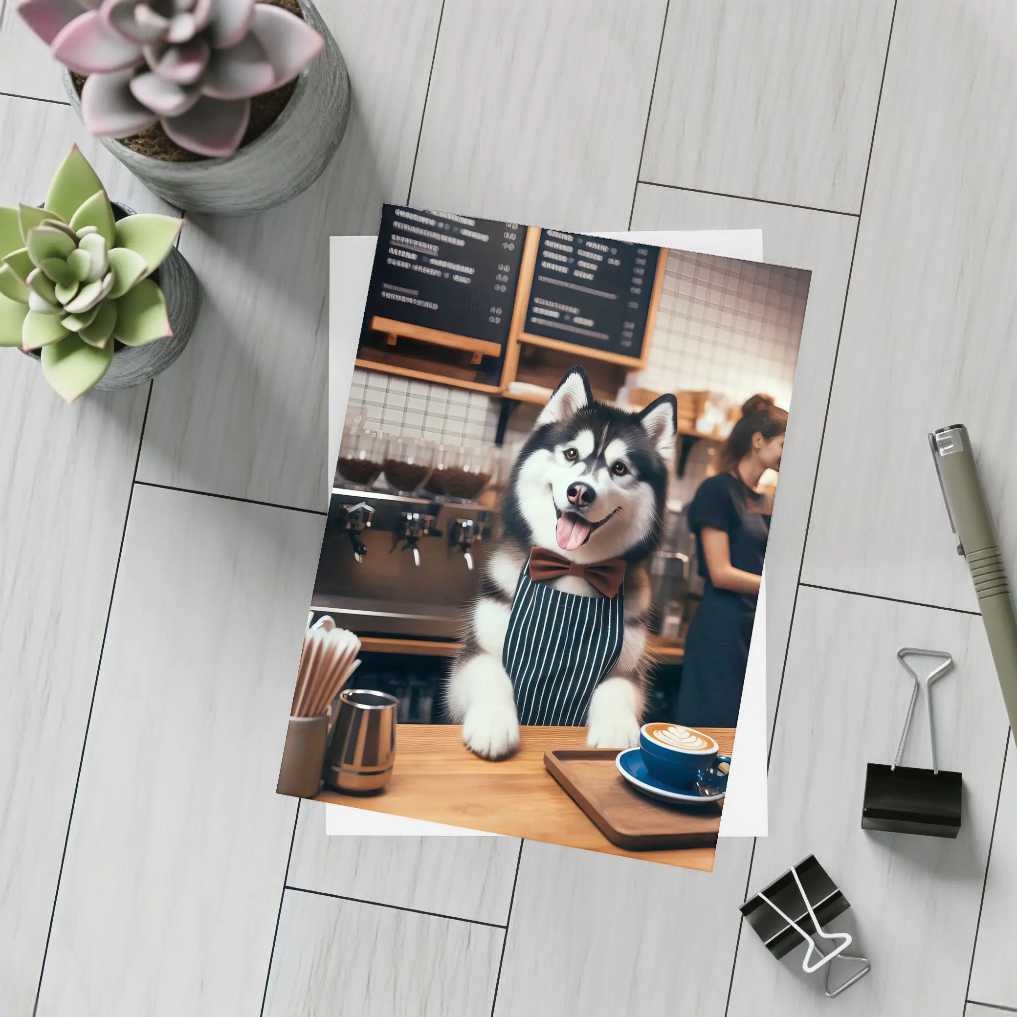 Siberian Husky Barista Working Coffee Shop – Postcards
