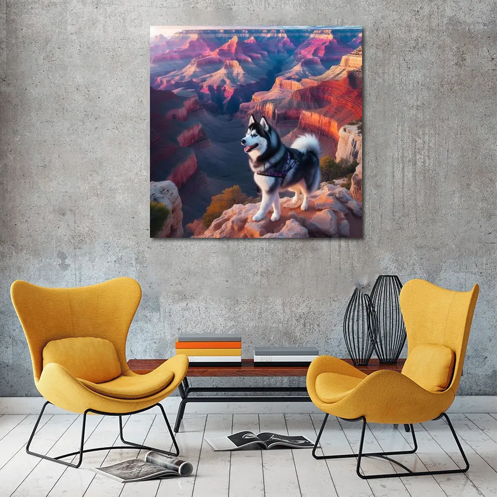 Siberian Husky Standing Grand Canyon Overlook – Wall Art