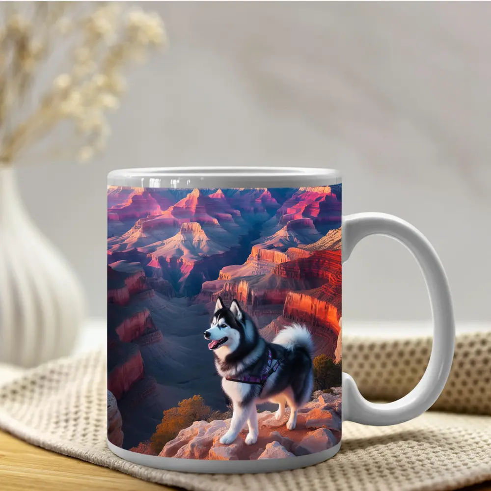 Siberian Husky Standing Grand Canyon Overlook – Mugs