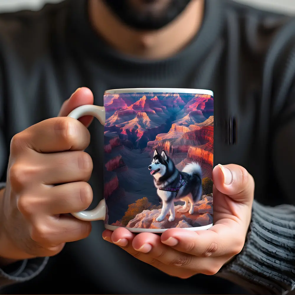Siberian Husky Standing Grand Canyon Overlook – Mugs