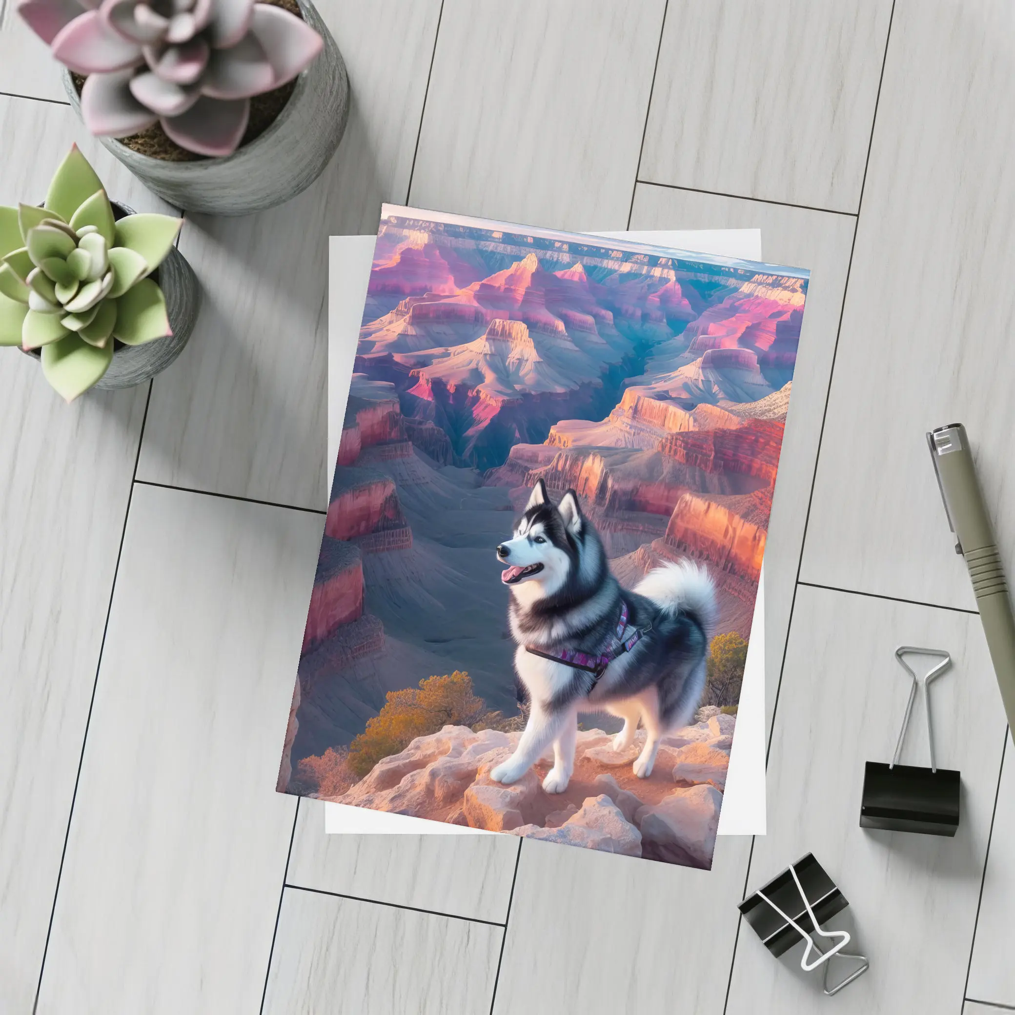 Siberian Husky Standing Grand Canyon Overlook – Postcards