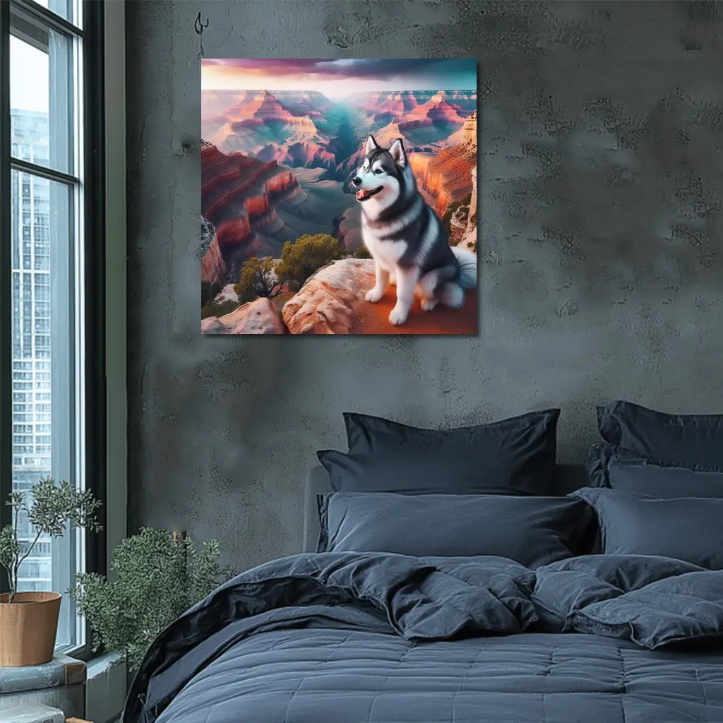 Siberian Husky Sitting Grand Canyon Overlook – Wall Art