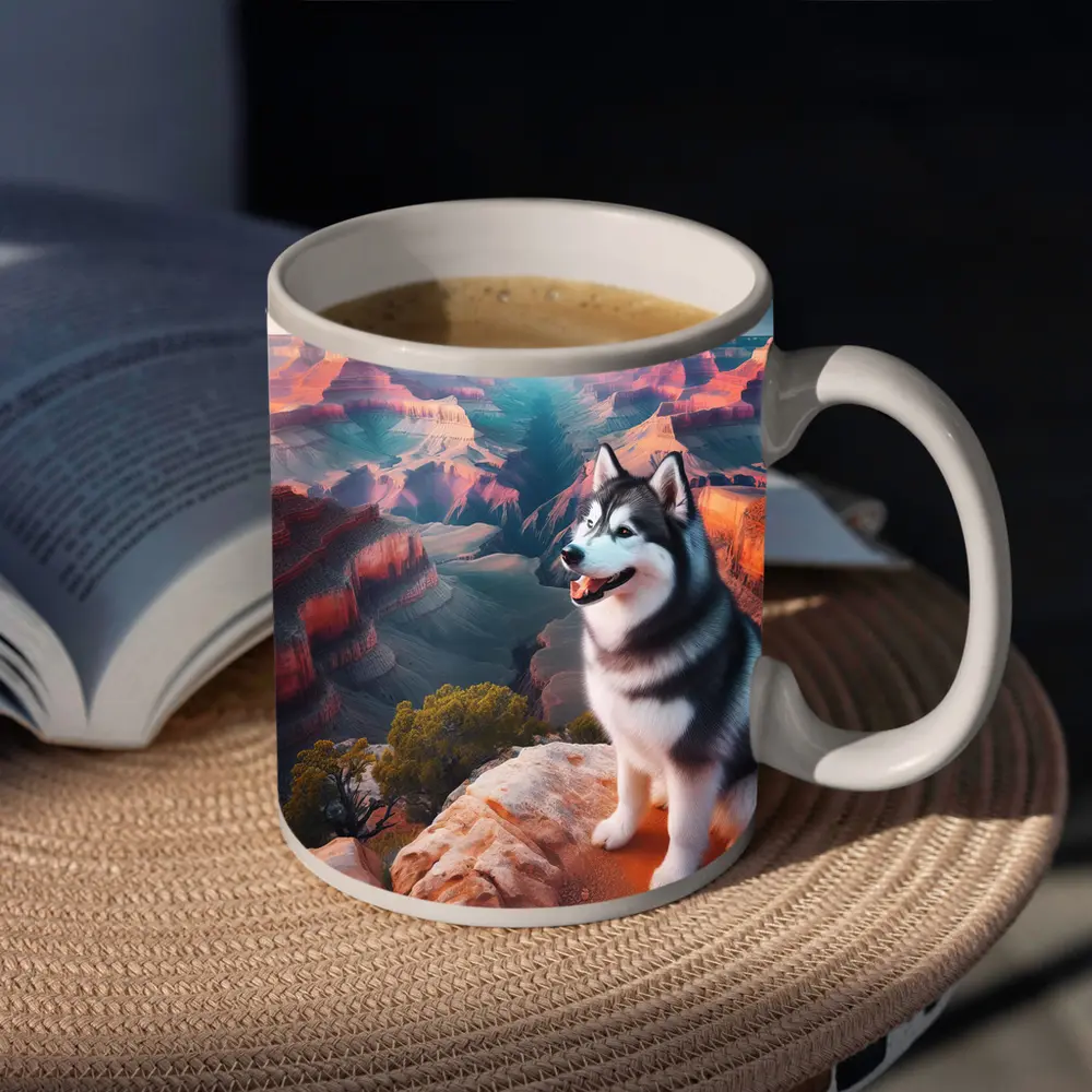 Siberian Husky Sitting Grand Canyon Overlook – Mugs
