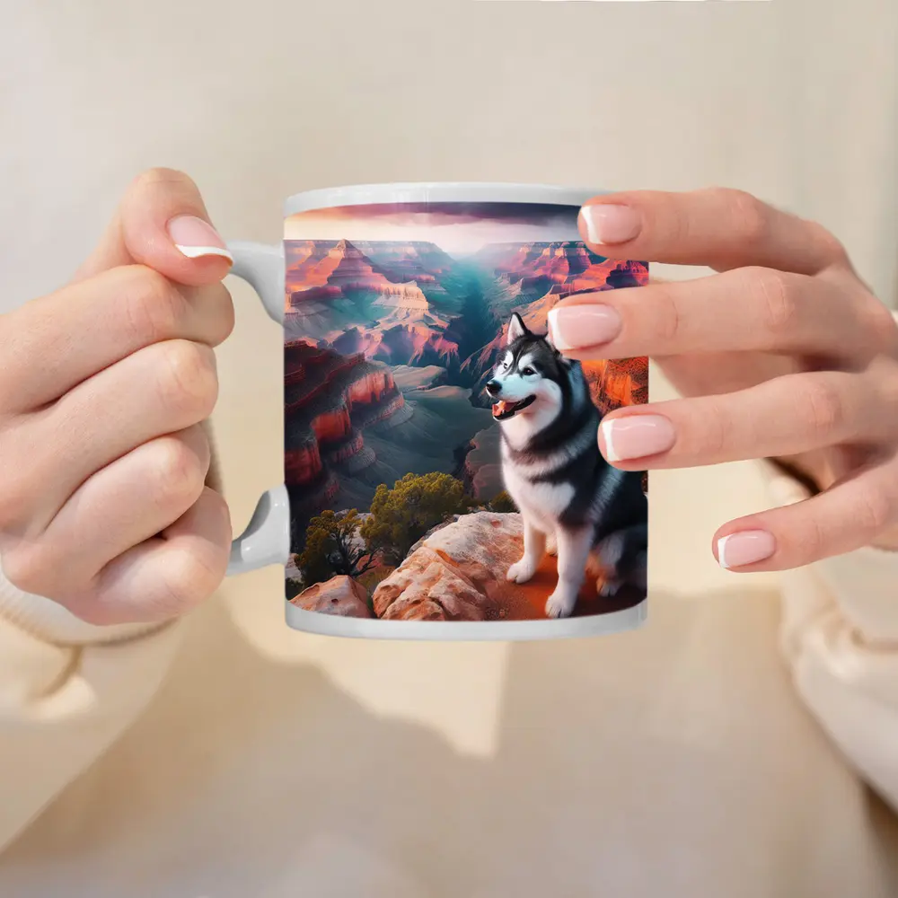 Siberian Husky Sitting Grand Canyon Overlook – Mugs