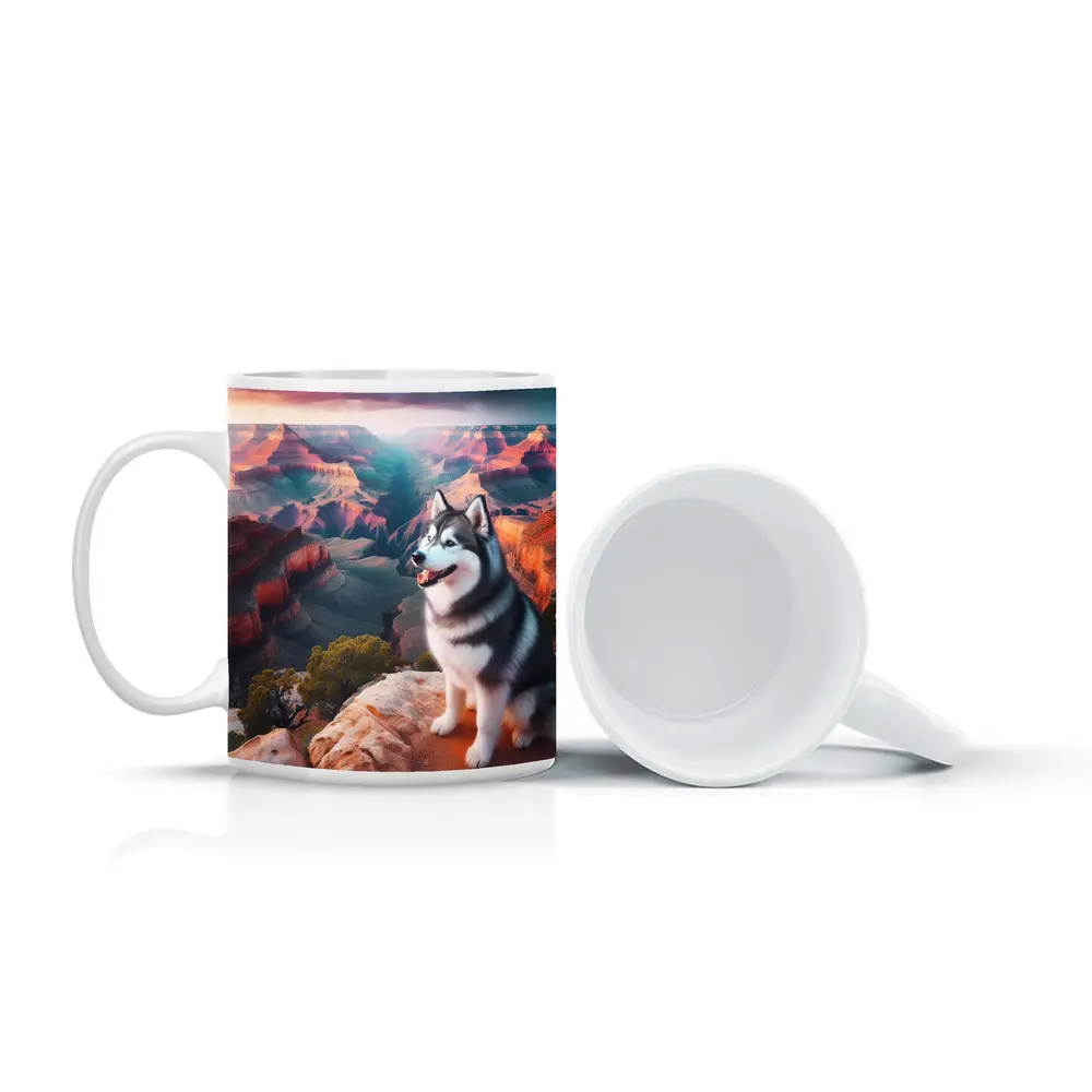 Siberian Husky Sitting Grand Canyon Overlook – Mugs