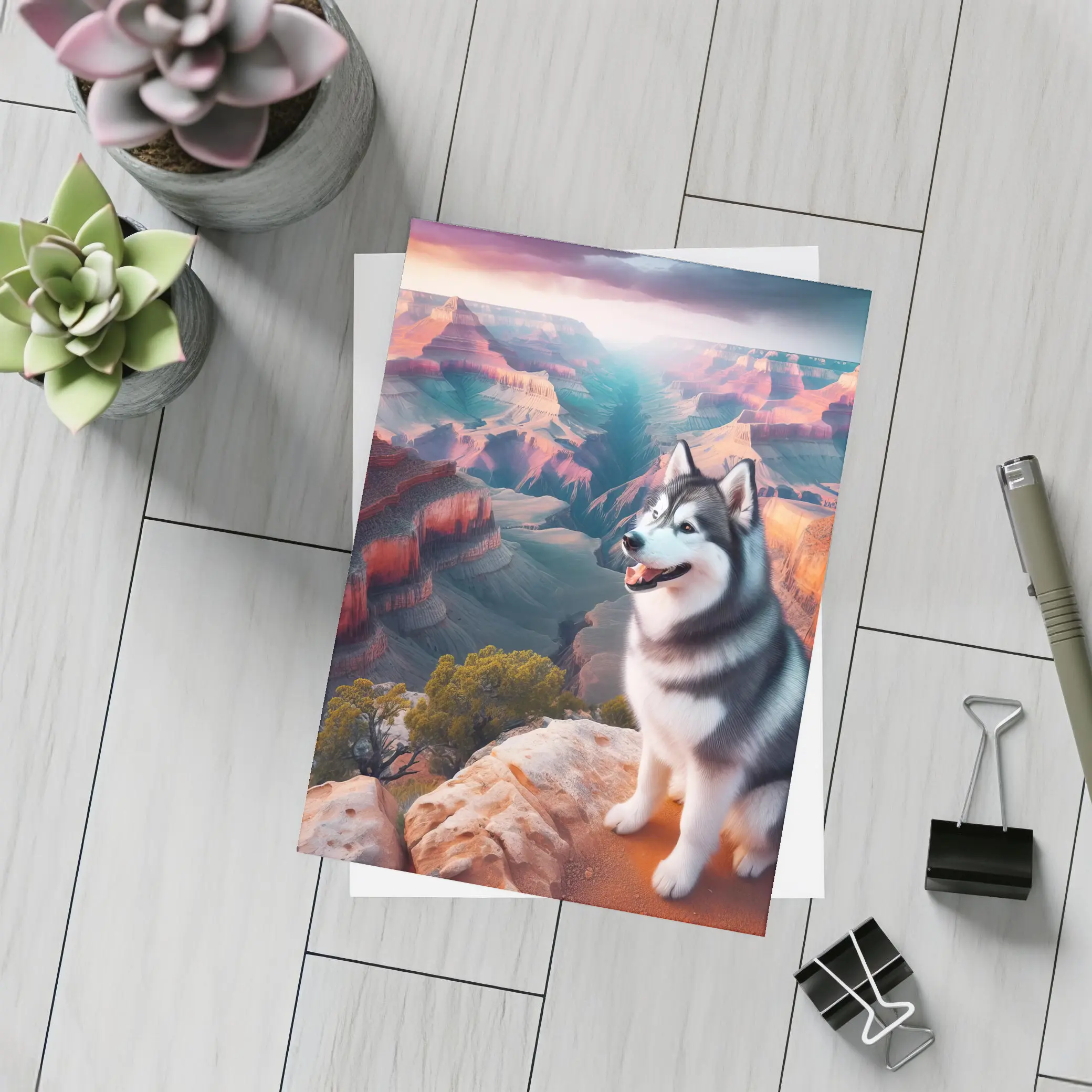 Siberian Husky Sitting Grand Canyon Overlook – Postcards