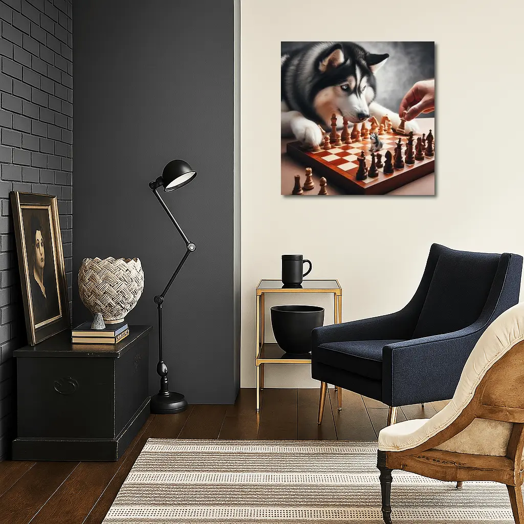Siberian Husky Playing Chess Board Game – Wall Art