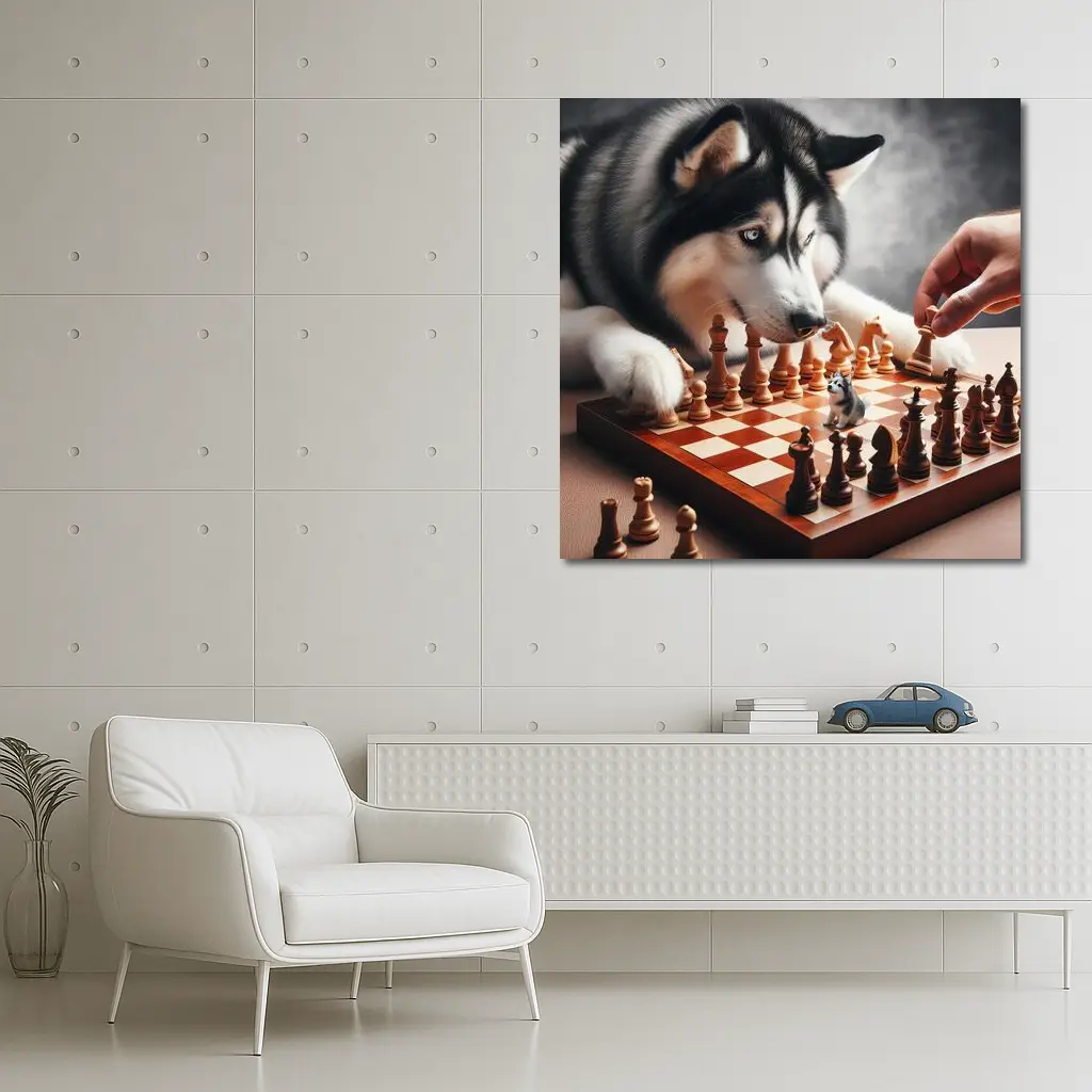 Siberian Husky Playing Chess Board Game – Wall Art